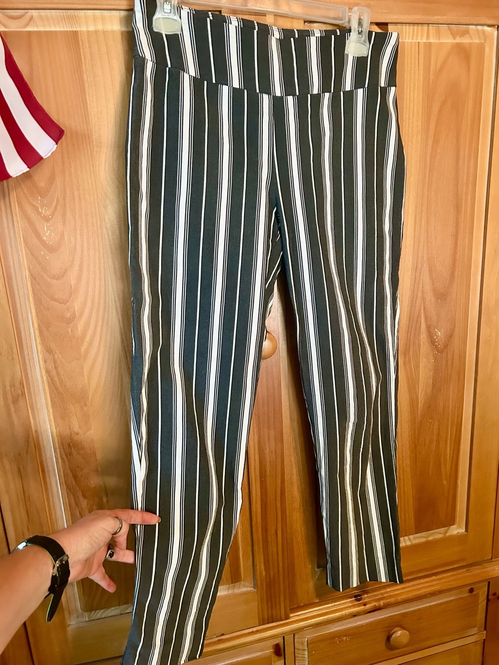 EST. 1946 brown  and cream Vertical Stripe capri